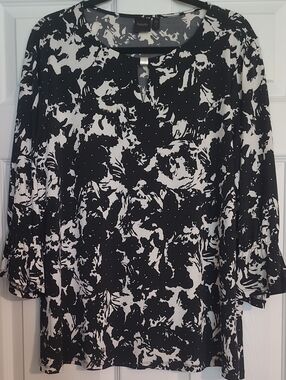 Rafaella Black and White Abstract Dot Blouse Size XL